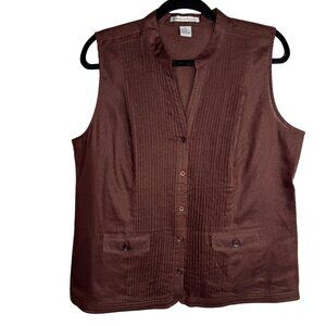 MARINA LUNA 100% Linen Size XL Brown Pintuck Sleveless Blouse VacationSummer Top